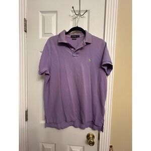 Polo Ralph Lauren Mens Purple Custom Fit Pique Polo Shirt Lime Green Pony Large
